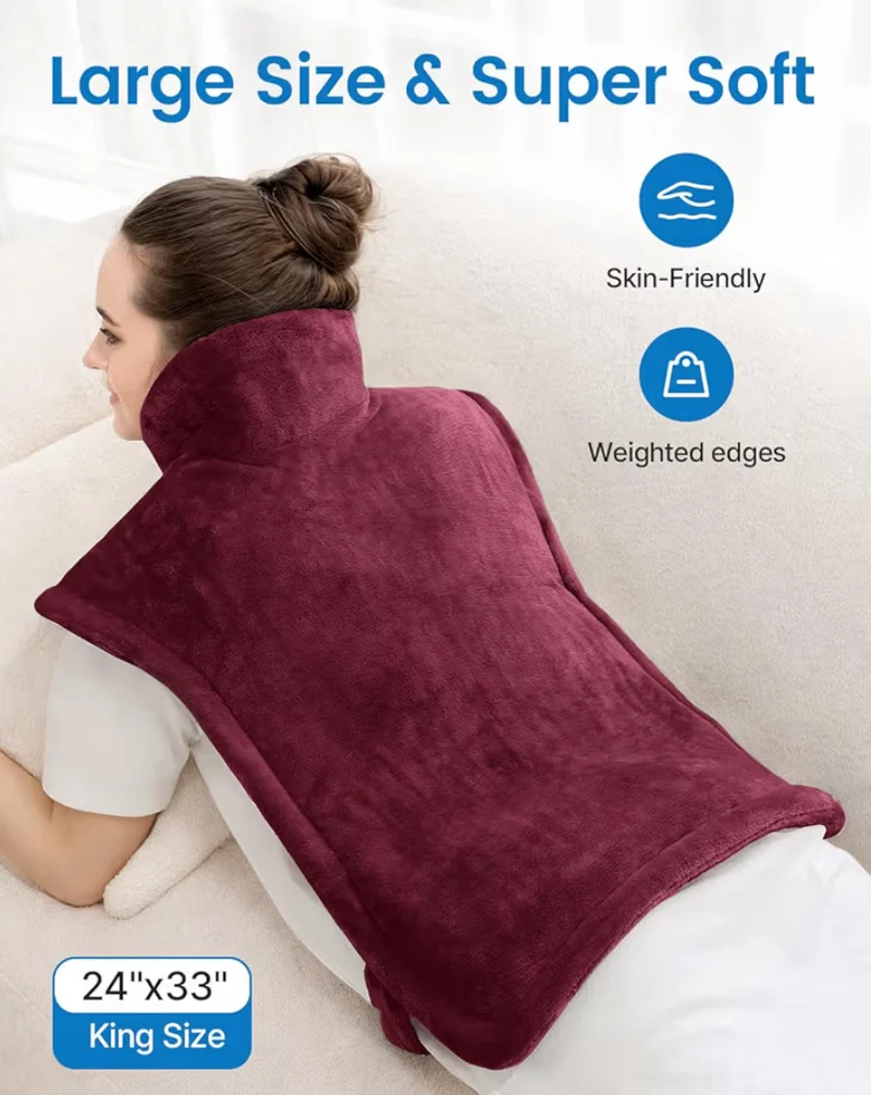 Back Heating Pad for Back Pain Relief - Neck and Shoulder Heat Pad, Auto Shut Off - (Red)