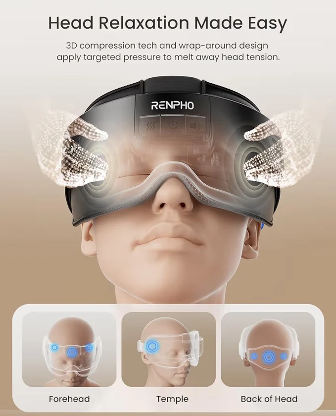 Eyeris Masc Head & Eye Massager - Headache Massager for Forehead Heated Face Mask with Heat, Massager Scalp Stress Relax