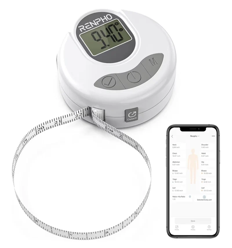 Body Measuring Bluetooth Smart Tape Measure w/ Lock Hook & Retractable Function, Accurate Body Fat Measurement Device - 60in /150cm