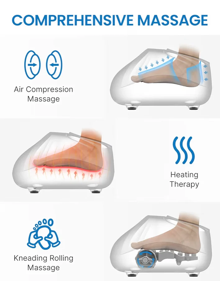 Foot Massager Machine with Heat Shiatsu Foot Massager for Plantar Fasciitis Cordless Control, Up to Size 14 (White)