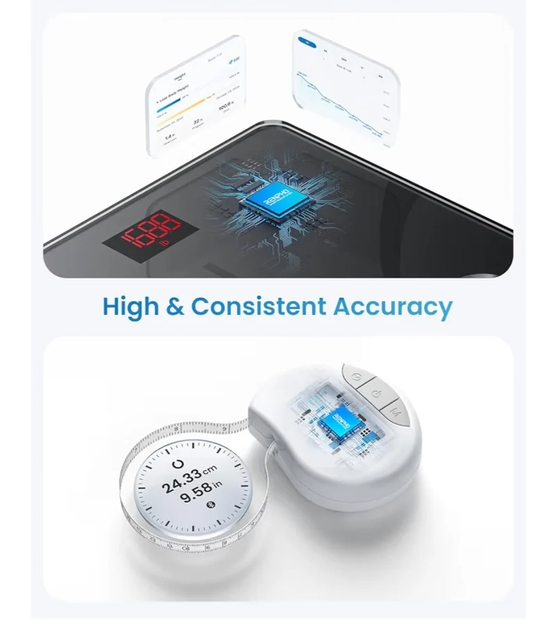 Digital Bluetooth Smart Scale w/ Tape Measure for Body Measuring, Weight Loss, Muscle Gain