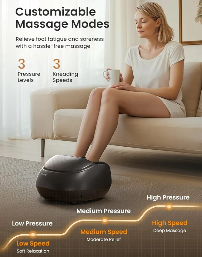 Foot Massager Machine w/ Heat Shiatsu Foot Massager for Plantar Fasciitis Cordless Control - Up to Size 13 (Black)