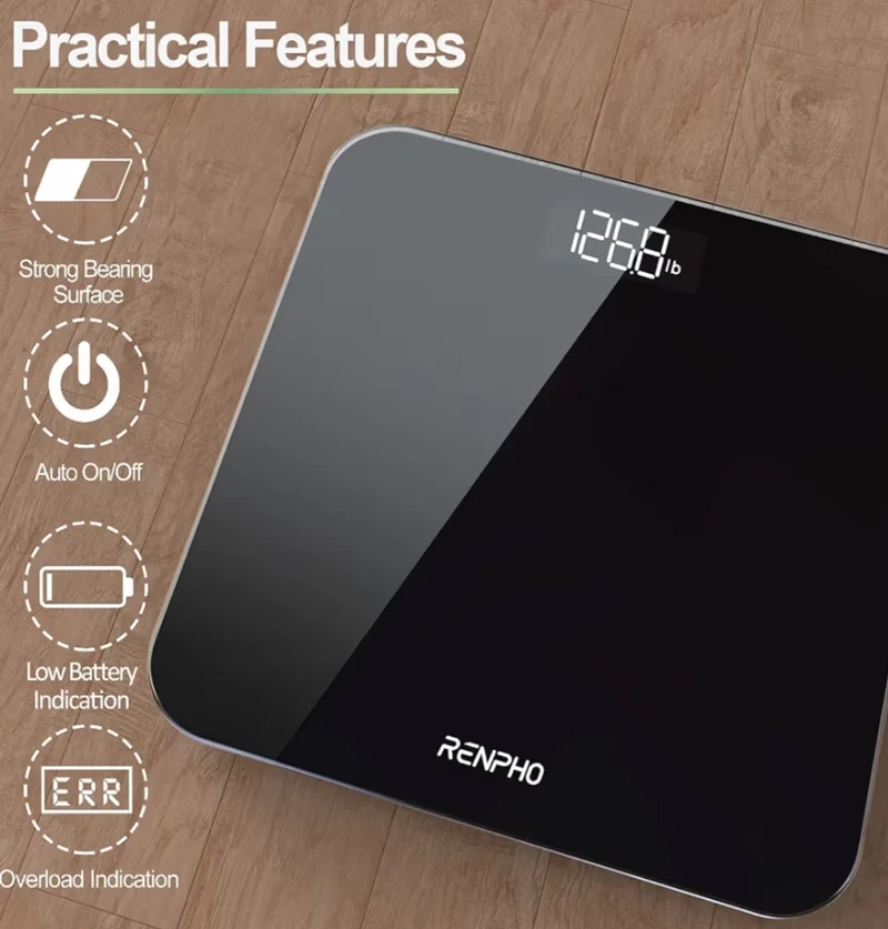 Scale for Body Weight, Mechanical Bathroom Weighing Scale - Batteries Included (Black)