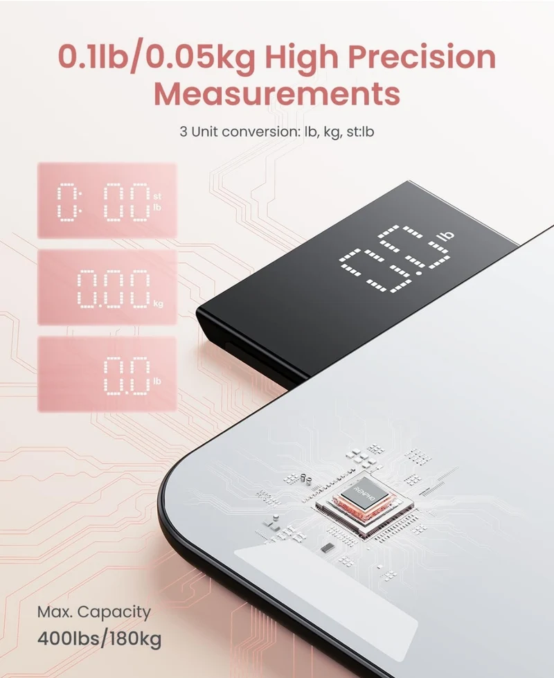 Portable Rechargeable Travel Weight Scale w/ Travel Makeup Mirror, Slide-Out LED Display, Digital High Accurate Scale