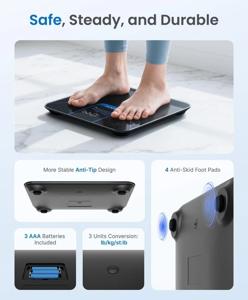 Digital Bathroom Scale for Body Weight Scale w/ 7 day Trend Large LED Display Sturdy and Durable Base