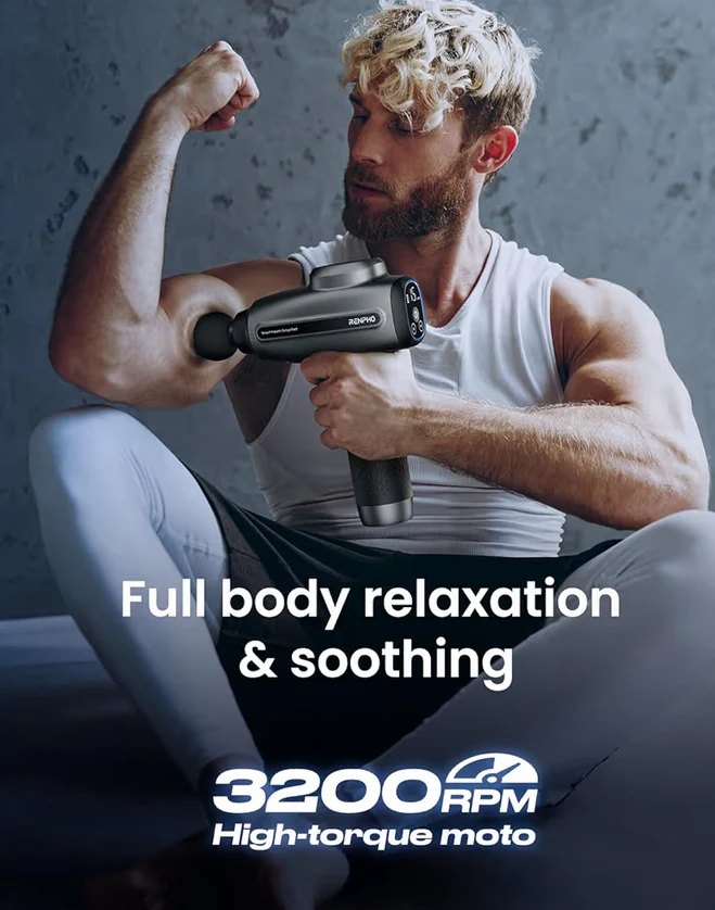 C4 Gray - Massage Gun Deep Tissue, Percussion Muscle Electric Handheld Massager Gun