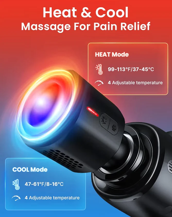 Active Gray - Thermacool Massage Gun Deep Tissue w/ Heat and Cold Head Back Massager, Muscle Massager with Carry Case