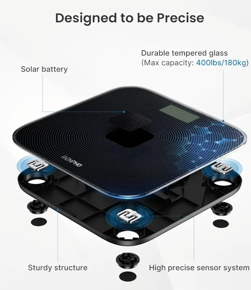 Scale for Body Weight & Smart Tape Measure, Non-Bluetooth Solar-Powered Digital Bathroom Scale - 60in /150cm