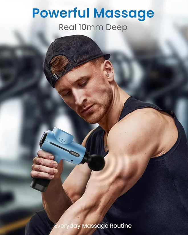Active Blue - Massage Gun Deep Tissue Portable Percussion Massager for Back and Neck, Handheld Device with Carry Case