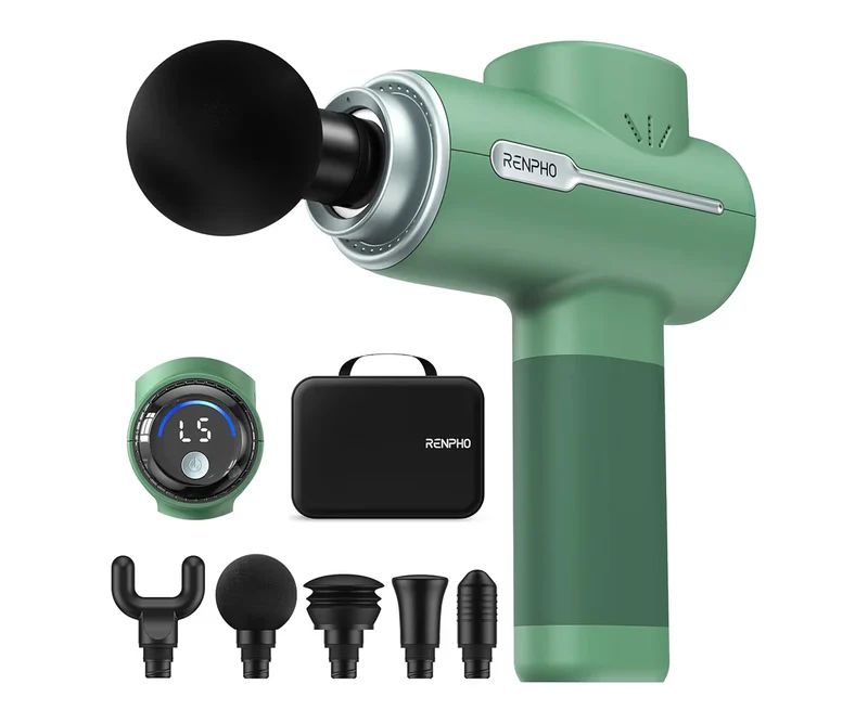 Massage Gun Deep Tissue Portable Percussion Massager for Back and Neck, Handheld Device with Carry Case - (Active Green)