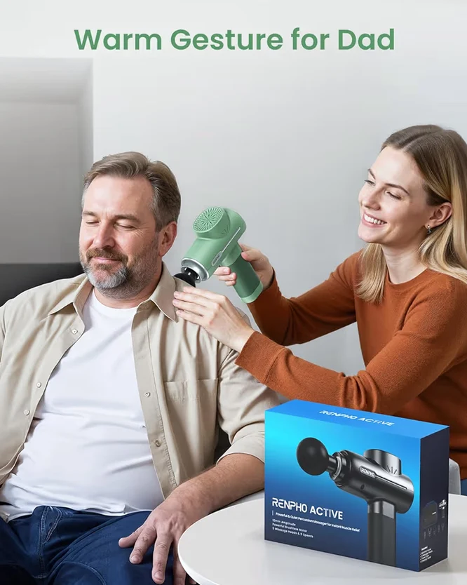 Massage Gun Deep Tissue Portable Percussion Massager for Back and Neck, Handheld Device with Carry Case - (Active Green)