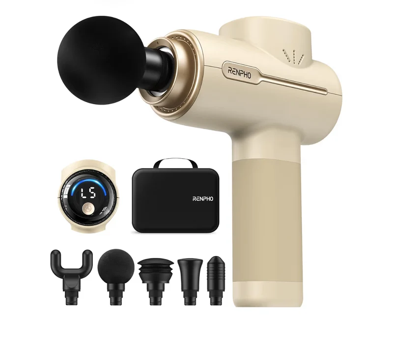 Massage Gun Deep Tissue Portable Percussion Massager for Back and Neck, Handheld Device with Carry Case - (Active Tan)
