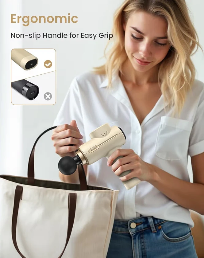 Massage Gun Deep Tissue Portable Percussion Massager for Back and Neck, Handheld Device with Carry Case - (Active Tan)