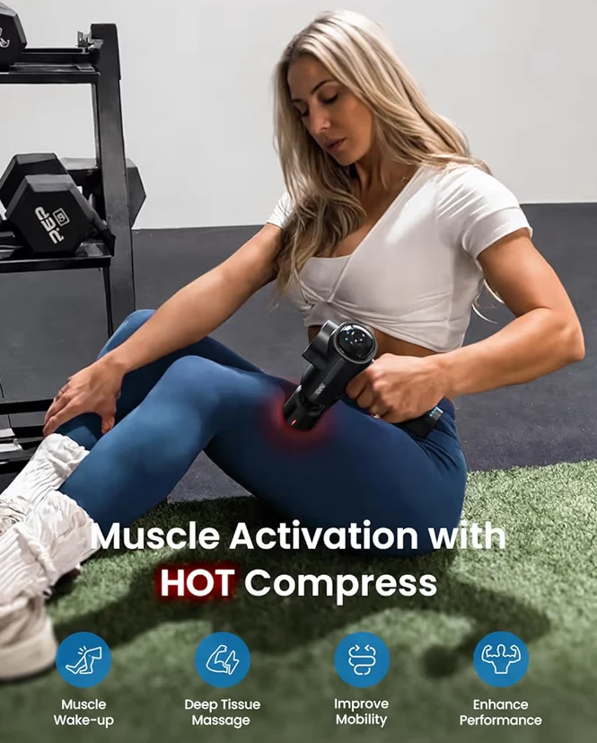Massage Gun Deep Tissue with Charging Stand, Back Massager Heat and Cold Head, Percussion Body Muscle - Active Thermacool Deluxe