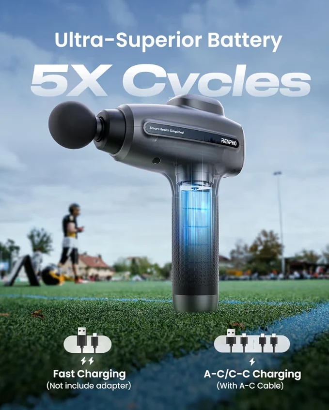 Massage Gun Deep Tissue, Percussion Muscle Massage Gun Electric Handheld Massager Gun - Gray
