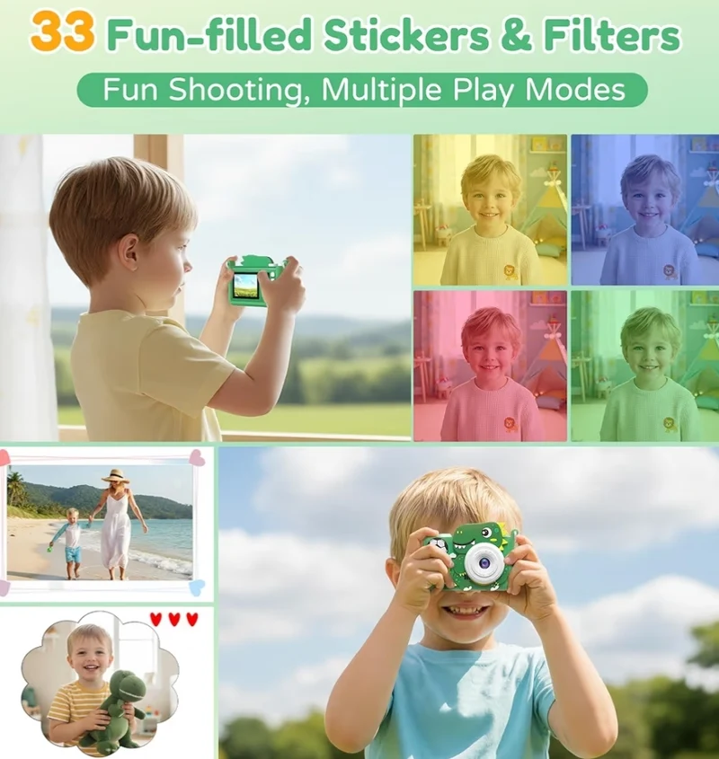 Kids Camera w/ Tripod & 32GB Card, 1080P HD Camera, Portable Toy - Green