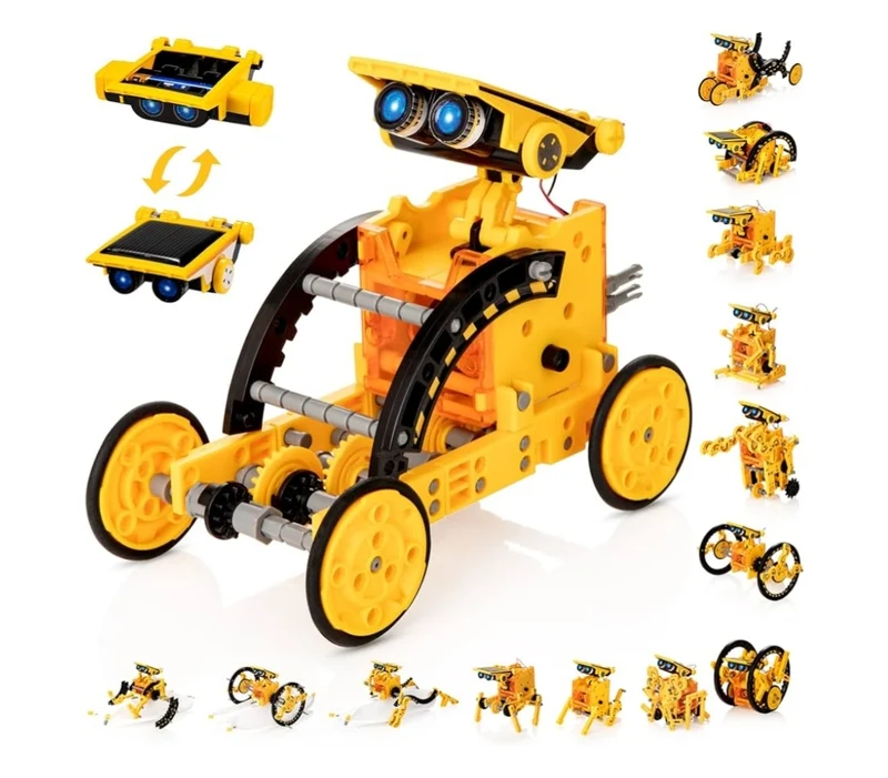 14-in-1 Solar Robot Kit Educational STEM Science Toy, DIY Solar Power Building Kit - Robotic Set Toys (Yellow/Orange)