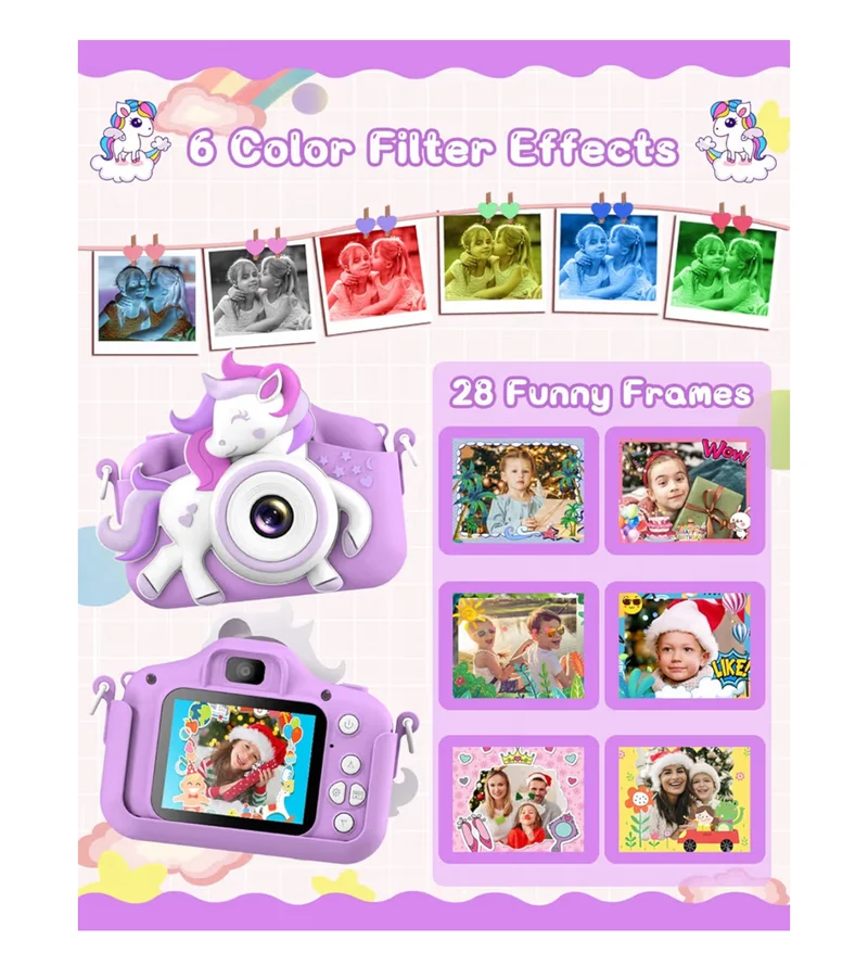 Kids Selfie Camera 20 MP HD 1080P IPS Screen Dual Digital Toy w/ 32Gb Card - (White/Purple)