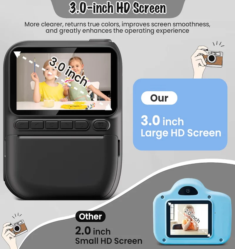 Instant Print Camera 3.0" HD 32MP Kids 1080P w/ 3 Rolls of Printer Paper 32GB SD Card (Black)
