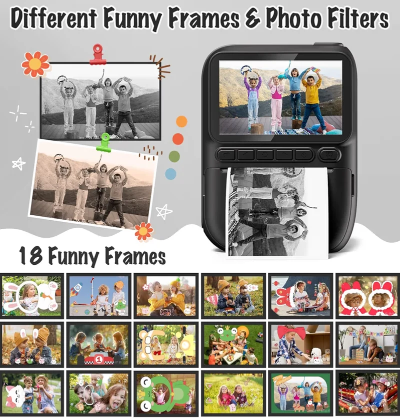 Instant Print Camera 3.0" HD 32MP Kids 1080P w/ 3 Rolls of Printer Paper 32GB SD Card (Black)