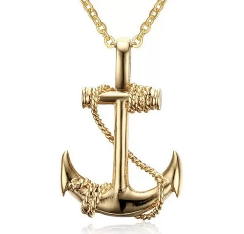 NEW - STAINLESS STEEL FASHION SEA ANCHOR NECKLACE FOR MEN & WOMEN GOLD PLATED