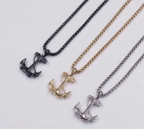 NEW - STAINLESS STEEL FASHION SEA ANCHOR NECKLACE FOR MEN & WOMEN GOLD PLATED