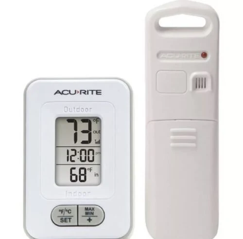 AcuRite Indoor/Outdoor Wireless Digital Thermometer with LCD screen Clock White