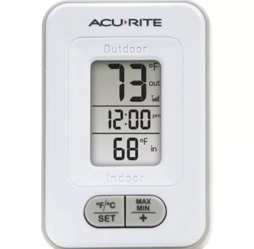 AcuRite Indoor/Outdoor Wireless Digital Thermometer with LCD screen Clock White