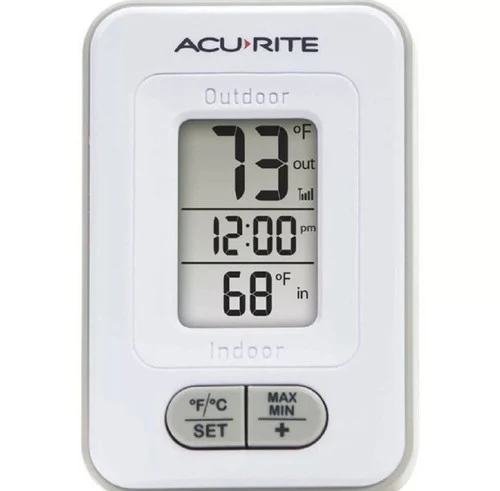 AcuRite Indoor/Outdoor Wireless Digital Thermometer with LCD screen Clock White