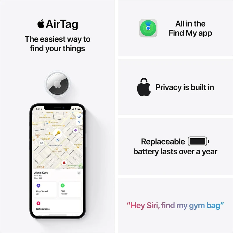 Real Apple 100% Authentic Air Tag Tracker for important items keys, remote, cars