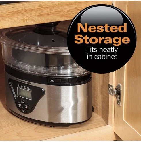 Hamilton Beach Digital Food Steamer w/ Stackable Two-Tier Bowls 5.5 Qtz | New