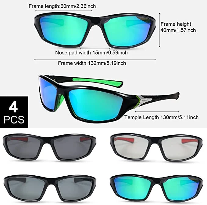 4 Pairs Unisex Polarized Sunglasses UV Protection Sports Driving Glasses Sports
