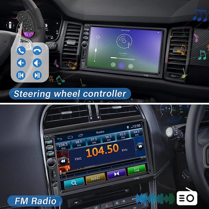 7 Inch Touchscreen 2 DIN Car Stereo with Backup Camera, Support Mirror Link