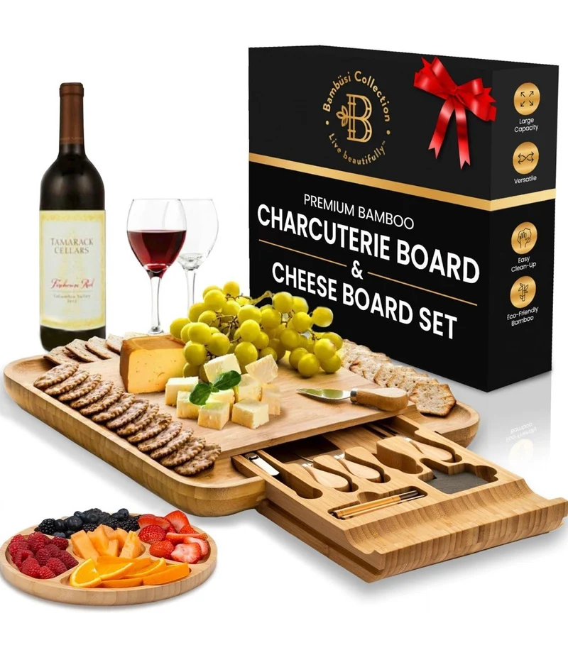 Charcuterie Board - Bamboo Cheese Board Serving - House Warming Gift Set