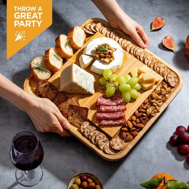 Charcuterie Board - Bamboo Cheese Board Serving - House Warming Gift Set