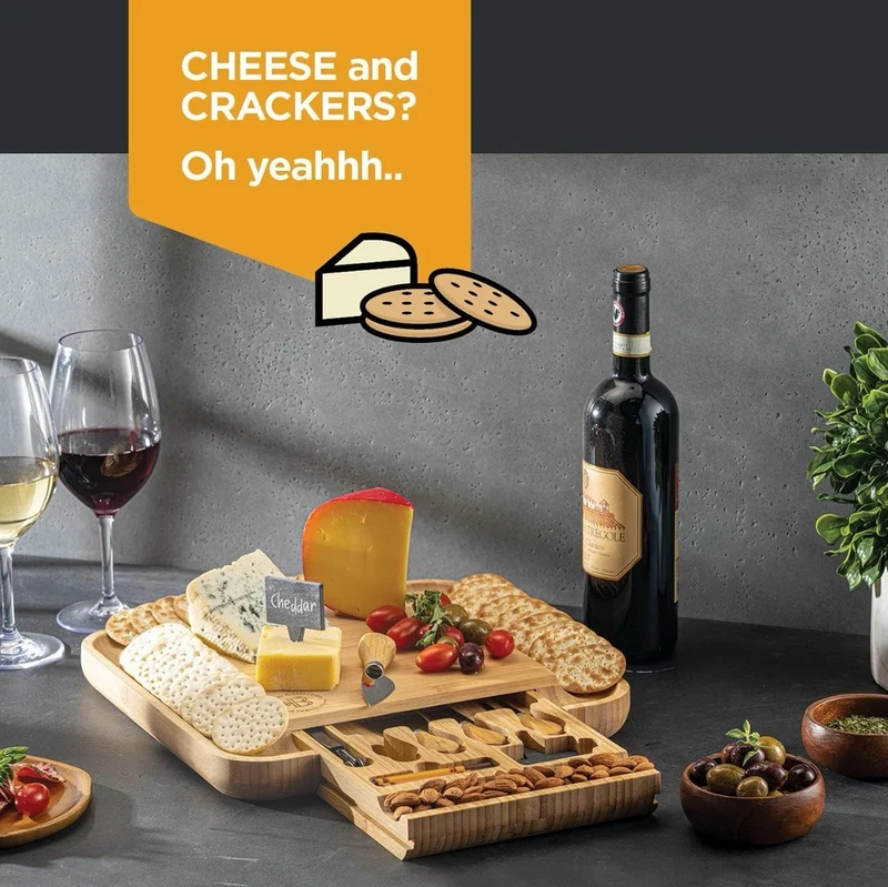 Charcuterie Board - Bamboo Cheese Board Serving - House Warming Gift Set
