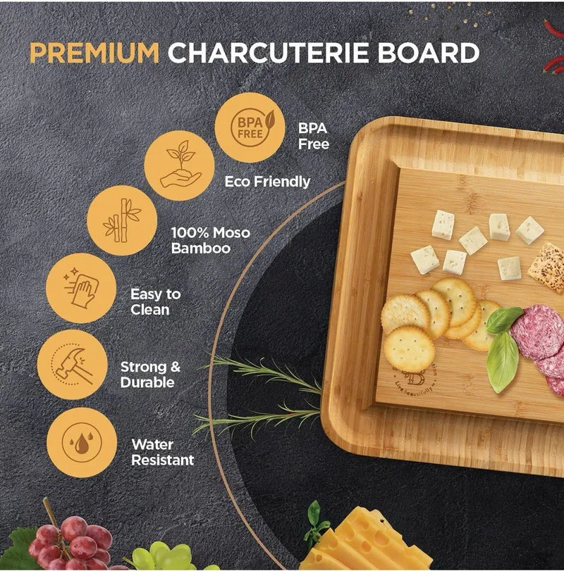 Charcuterie Board - Bamboo Cheese Board Serving - House Warming Gift Set