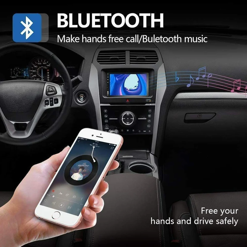 Double Din Car Stereo 7'' 1080P HD TouchScreen DPlay Universal Multimedia Player