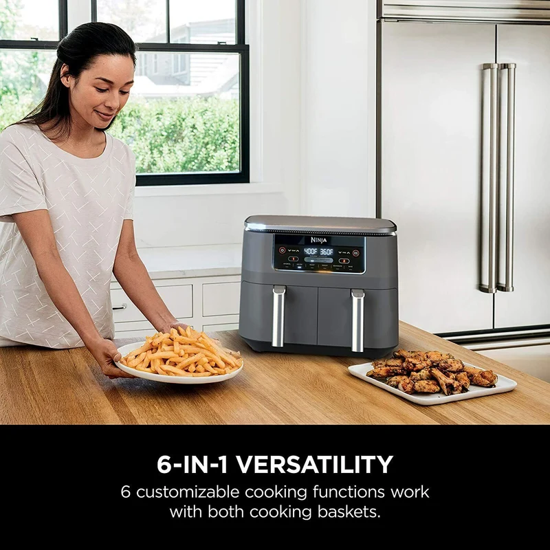 Ninja Dualzone Air Fryer Foodi 6-in-1 8 Quart, with 2 Crisper Plates, 2 Baskets
