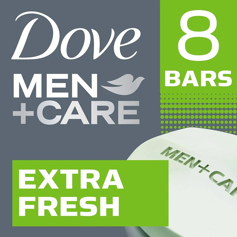 DOVE MEN + CARE 3 in 1 Bar Cleanser for Body, Face, and Shaving Extra Fresh Body and Facial Cleanser Bar Soap to Clean and Hydrate Skin 3.75oz (Pack of 8)