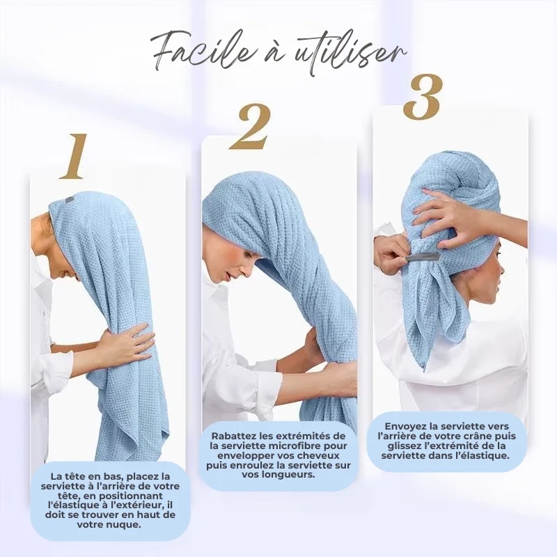 Turban de Bain Super Absorbant avec Bande Élastique - Séchage Express
