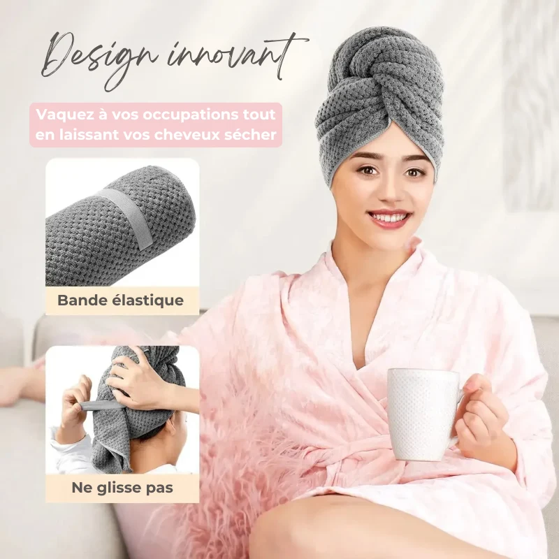 Turban de Bain Super Absorbant avec Bande Élastique - Séchage Express