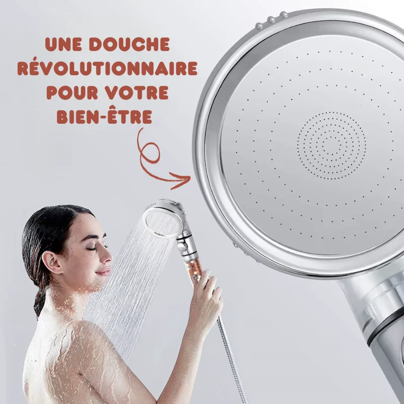 Pommeau de Douche Écologique Haute Pression 3 Jets Relaxants - Recharge Billes OFFERTE