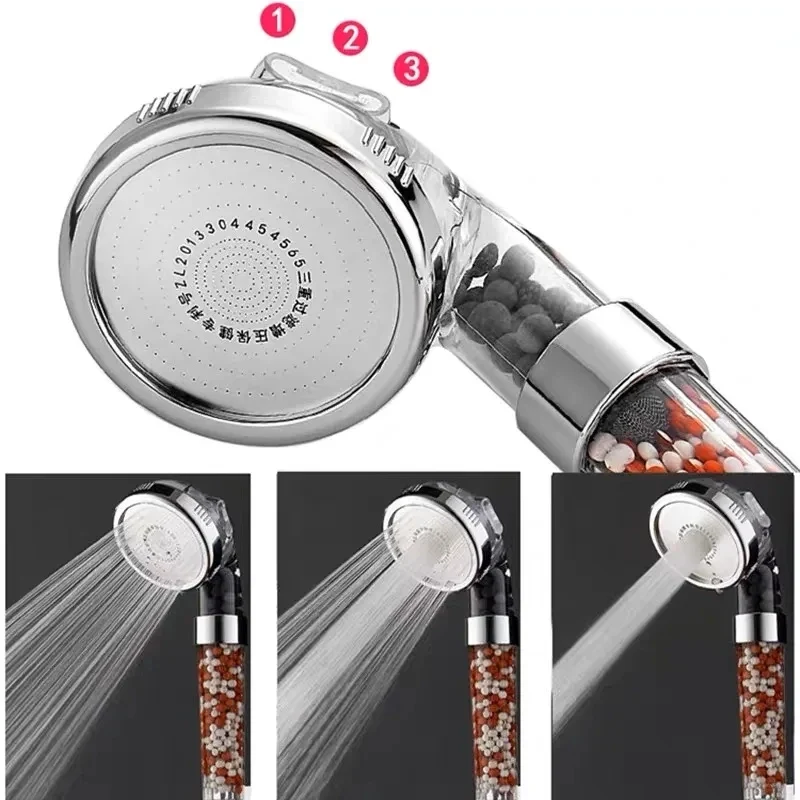 Pommeau de Douche Écologique Haute Pression 3 Jets Relaxants - Recharge Billes OFFERTE
