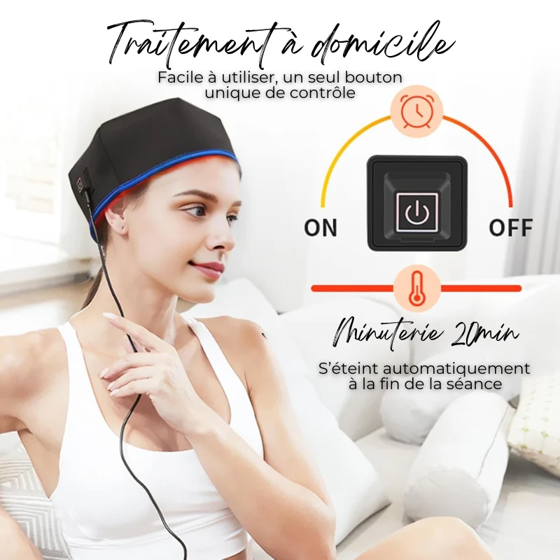 Bonnet de Photothérapie Infrarouge - Anti Perte de cheveux et Favorise la pousse