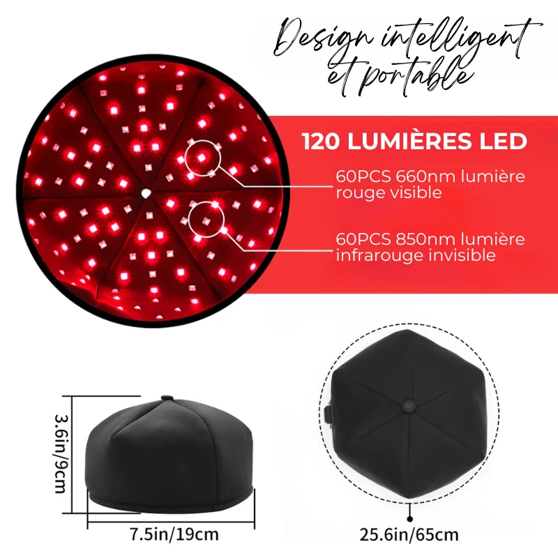Bonnet de Photothérapie Infrarouge - Anti Perte de cheveux et Favorise la pousse