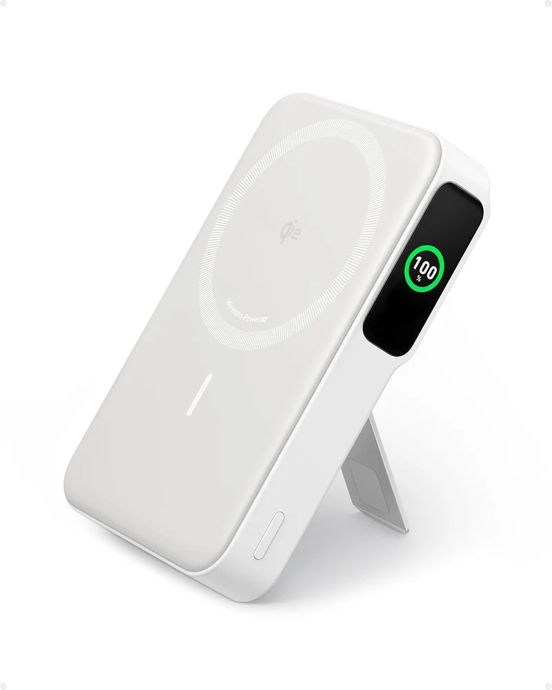 Power Bank, Qi2 Certified 15W Ultra-Fast MagSafe-Compatible Portable Charger, 10,000mAh Battery Pack with Smart Display and Foldable Stand- White (Copy)