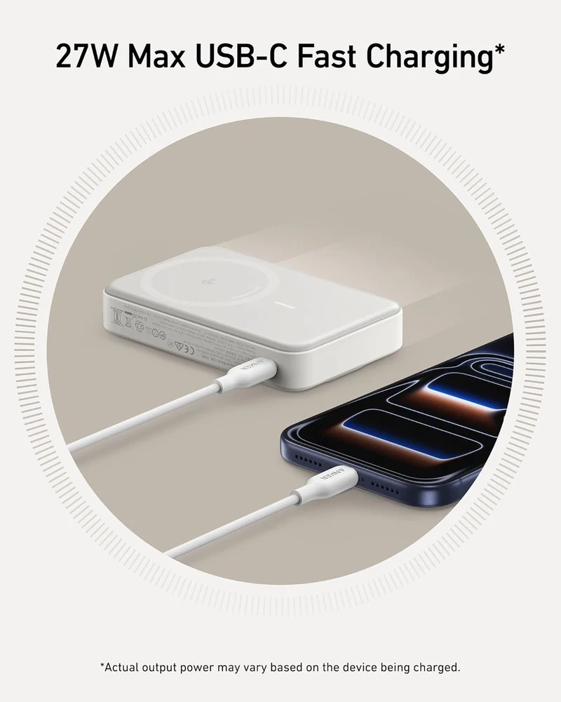Power Bank, Qi2 Certified 15W Ultra-Fast MagSafe-Compatible Portable Charger, 10,000mAh Battery Pack with Smart Display and Foldable Stand- White (Copy)