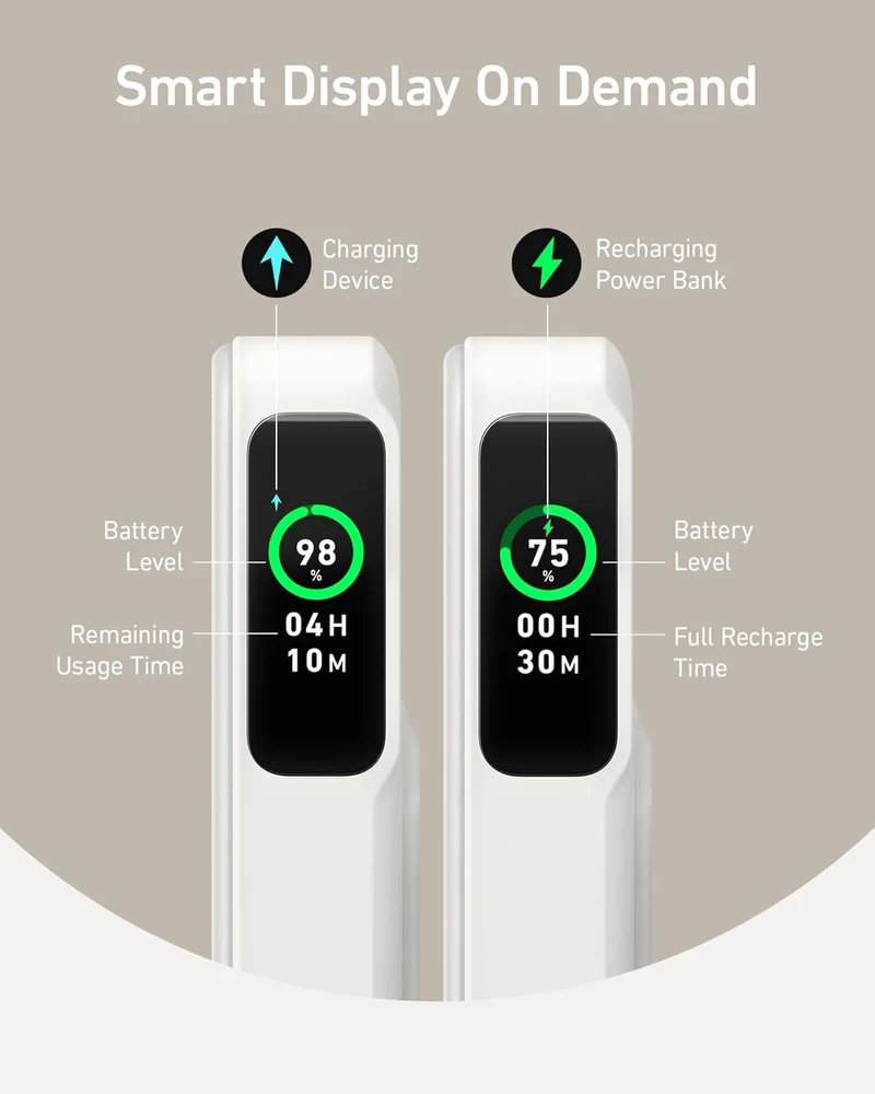 Power Bank, Qi2 Certified 15W Ultra-Fast MagSafe-Compatible Portable Charger, 10,000mAh Battery Pack with Smart Display and Foldable Stand- White (Copy)