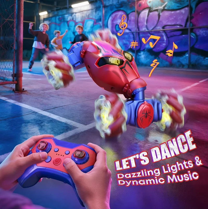 V993 Gesture Sensing RC Stunt Car, 4WD Remote Control Spider Toy Hand Controlled All Terrain Drift Car with 360° Rotation, LED Lights & Music